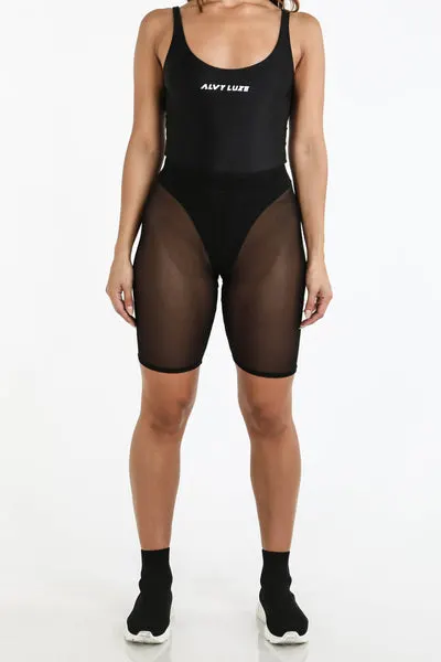 Logo Mesh Biker Shorts Black
