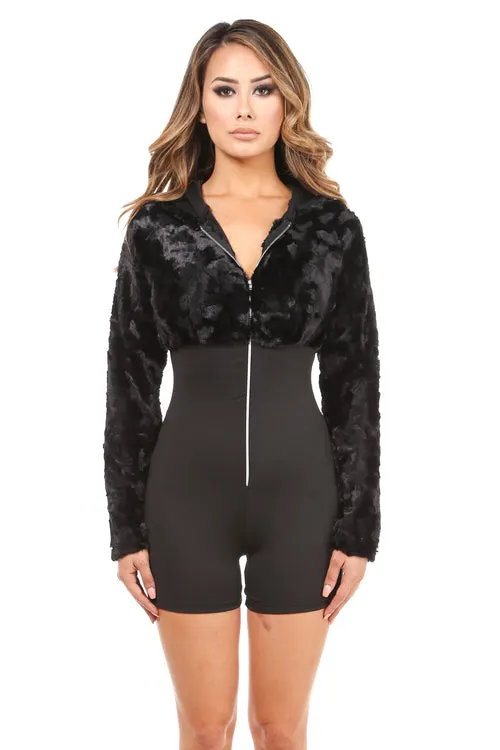 Fur Fur Black Romper