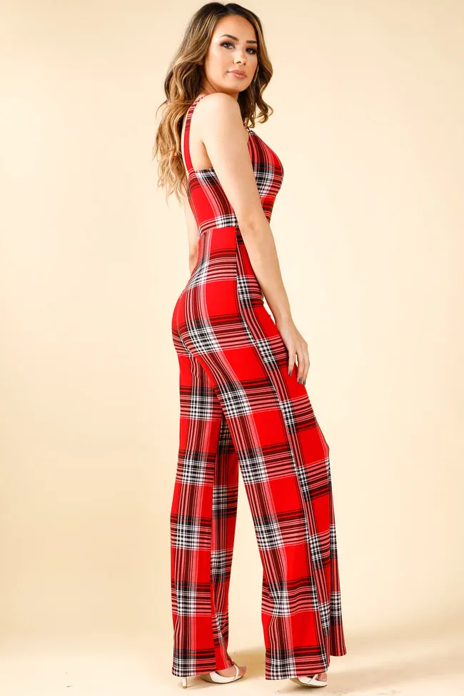 Pain Jane Red Plaid Jumpsuit