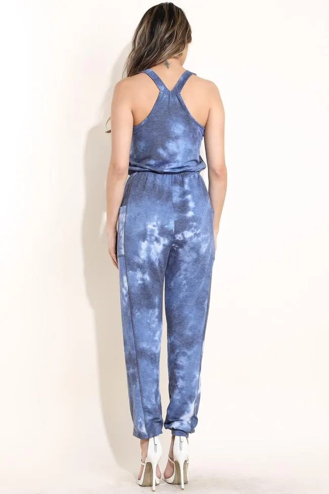 On that good good Blue Tie dye jumpsuit