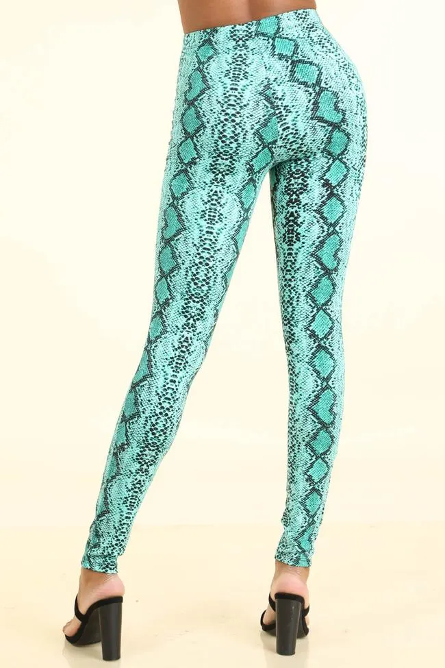 Snake Print Blue Leggings