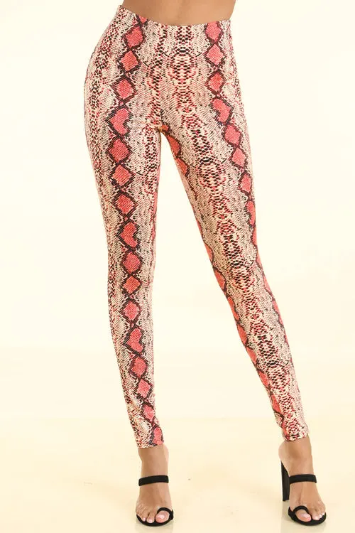 Snake Print Coral Leggings