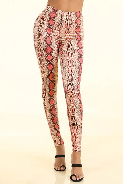 Snake Print Coral Leggings