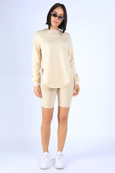 Round Hem LS top and Biker shorts Set