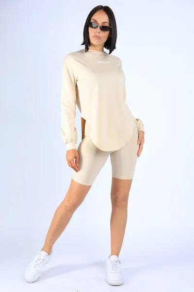 Round Hem LS top and Biker shorts Set