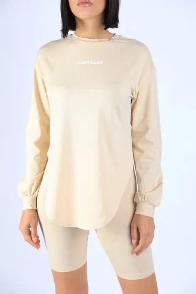 Round Hem LS top and Biker shorts Set