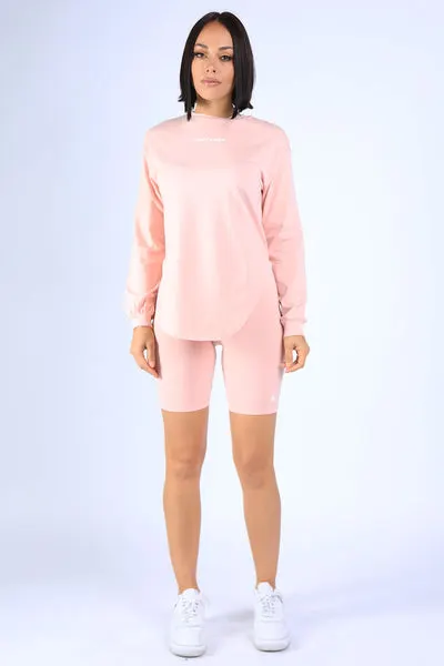 Round Hem LS top and Biker shorts Set