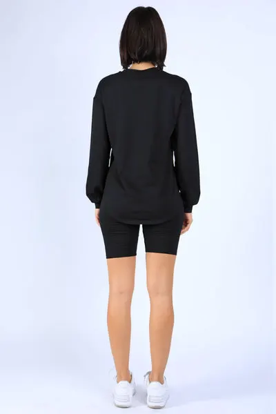 Round Hem LS top and Biker shorts Set