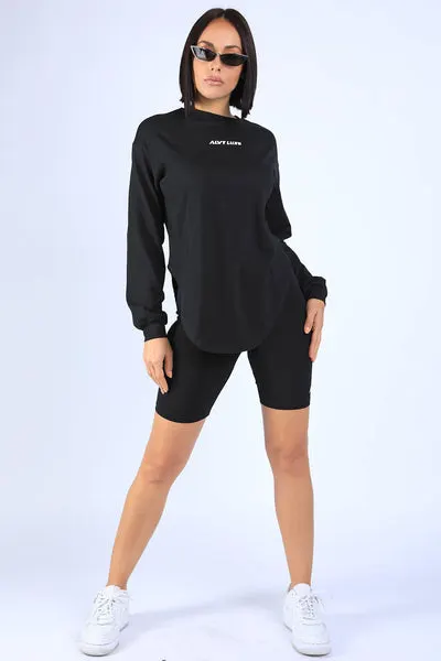 Round Hem LS top and Biker shorts Set