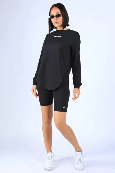 Round Hem LS top and Biker shorts Set