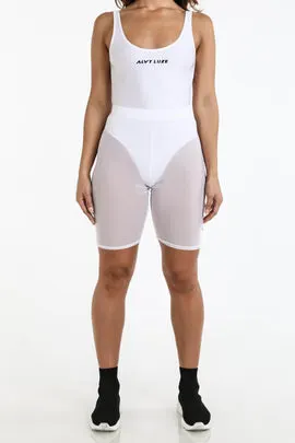 Logo Mesh Biker Shorts White - Alvy Luxe