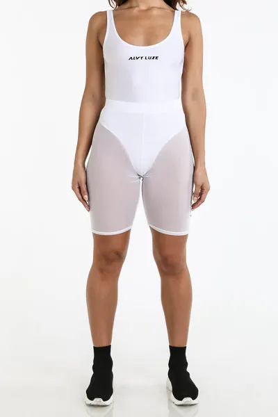 Logo Mesh Biker Shorts White - Alvy Luxe